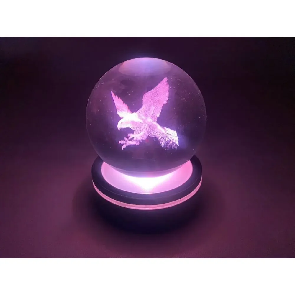YWHL 3D American Eagle Crystal Ball 80mm with Light Base Multi-Color NEW